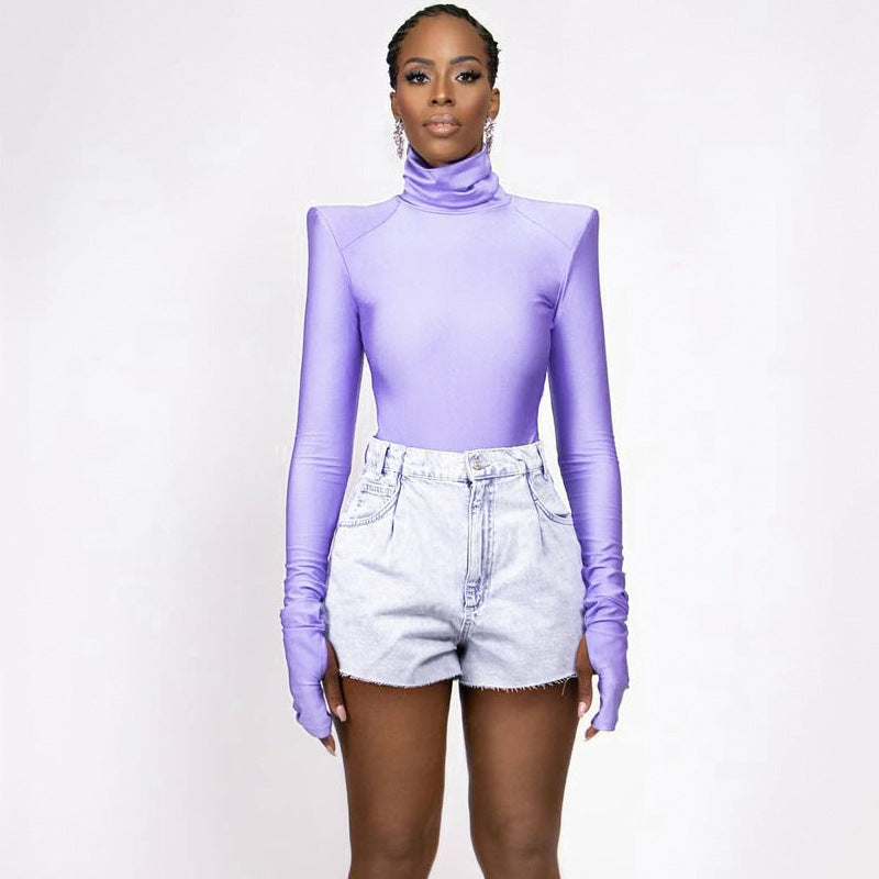 Damen Langarm-Bodysuit mit hohem Kragen und eleganten Raffungen Echo Archiv
