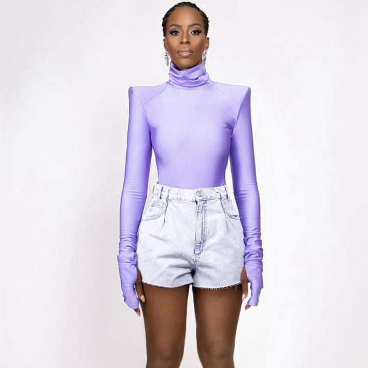 Damen Langarm-Bodysuit mit hohem Kragen und eleganten Raffungen Echo Archiv