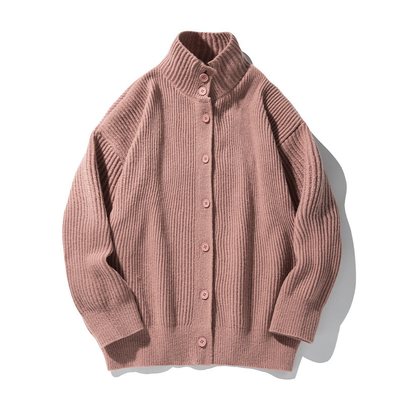 Damen Grobgerippter Cardigan im Oversize‑Schnitt mit hohem Stehkragen und Holzknöpfen Echo Archiv
