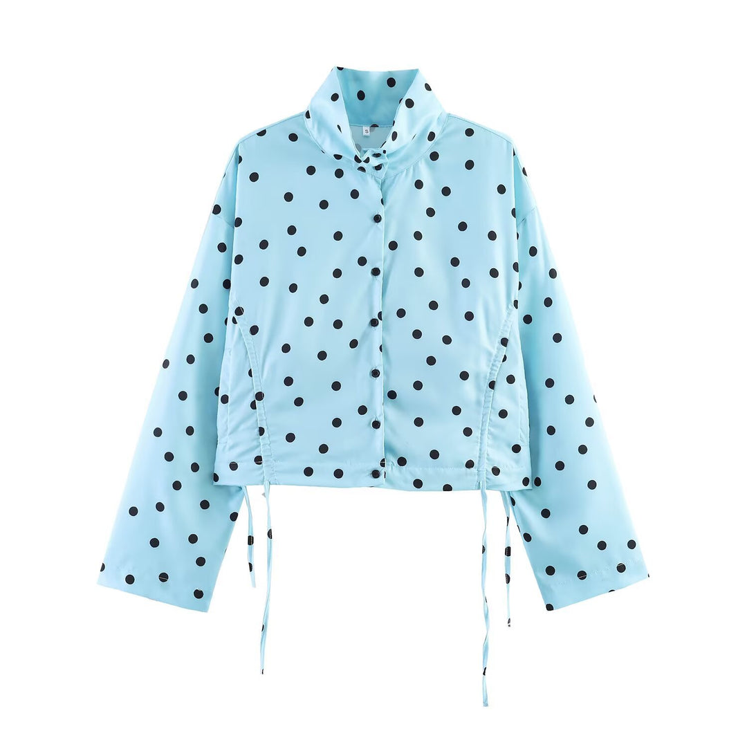 Damen Gepunktete Cropped-Utility-Jacke mit Stehkragen und Tunnelzug Echo Archiv