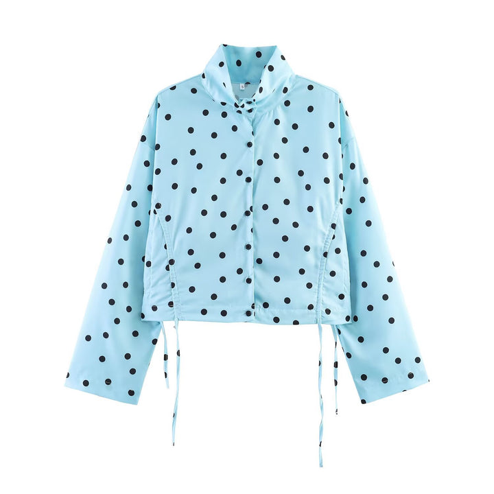 Damen Gepunktete Cropped-Utility-Jacke mit Stehkragen und Tunnelzug Echo Archiv