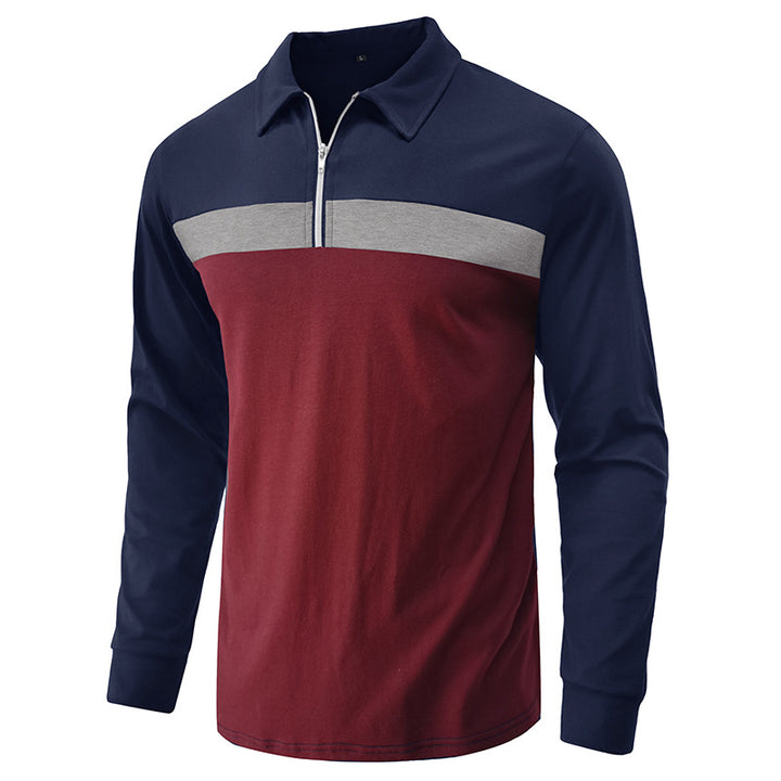Herren komfortables Langarmshirt mit modischem Stehkragen und Kontrastnähten Echoarchiv