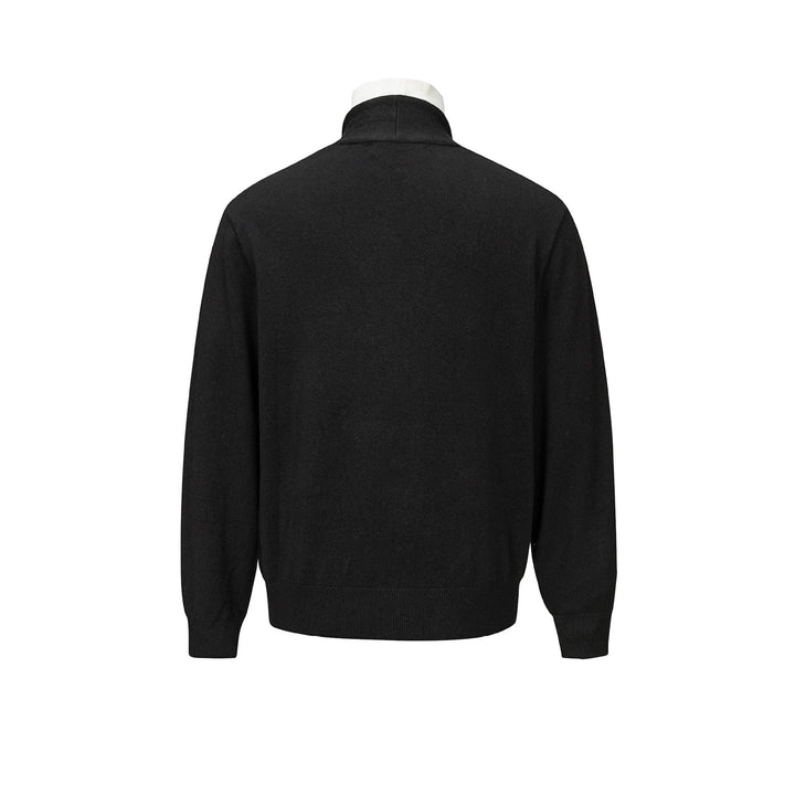 Herren Feinstrick-Layering-Cardigan mit tiefem V-Ausschnitt und integriertem Polokragen Echoarchiv