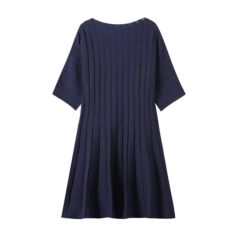 Damen Strukturiertes A-Linien Strickkleid mit halblangen Ärmeln Echo Archiv