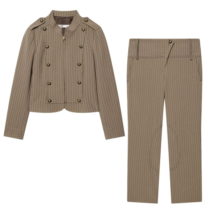 Damen Hochtaillierte Cropped-Stretchhose mit Nadelstreifen und Kniebesatz Echo Archiv