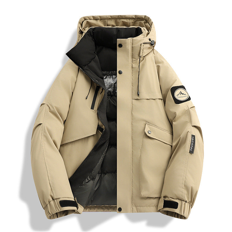 Herren gepolsterte Kapuzenwinterjacke mit winddichtem Außenmaterial, gestepptem thermischem Innenfutter und multifunktionalen Taschen – Marzano