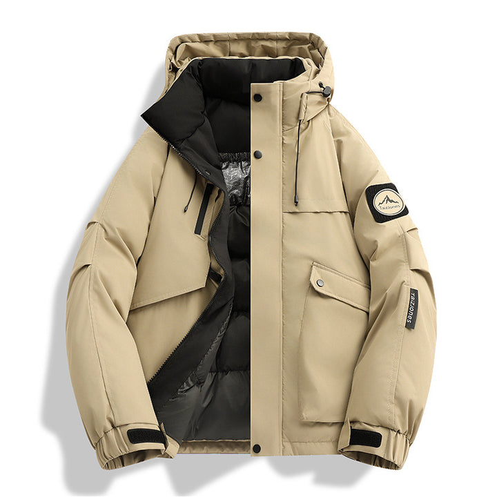 Herren gepolsterte Kapuzenwinterjacke mit winddichtem Außenmaterial, gestepptem thermischem Innenfutter und multifunktionalen Taschen – Marzano