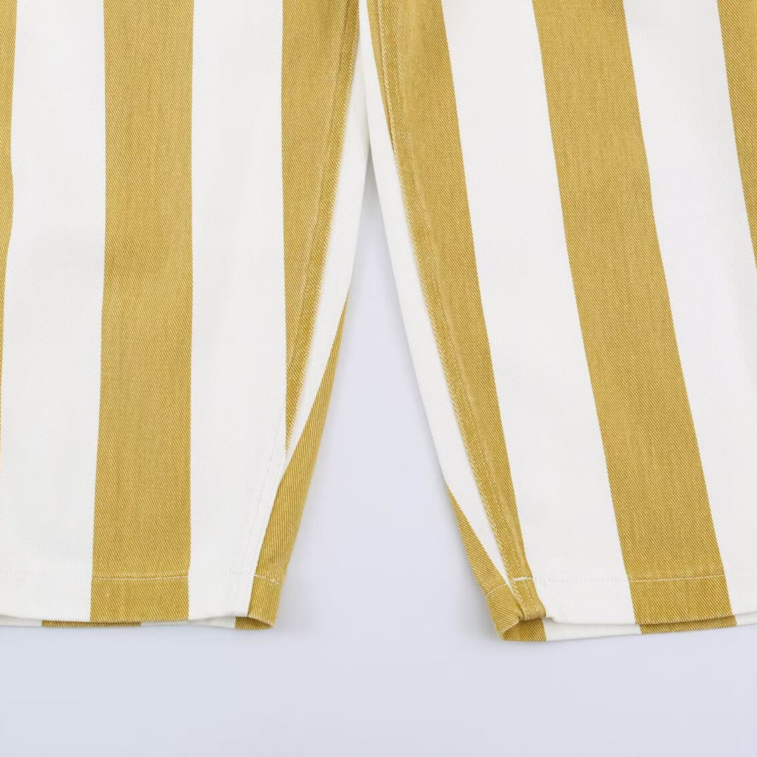 Damen Gestreifte Highwaist Fünf-Taschen-Hose mit geradem Bein Echoarchiv