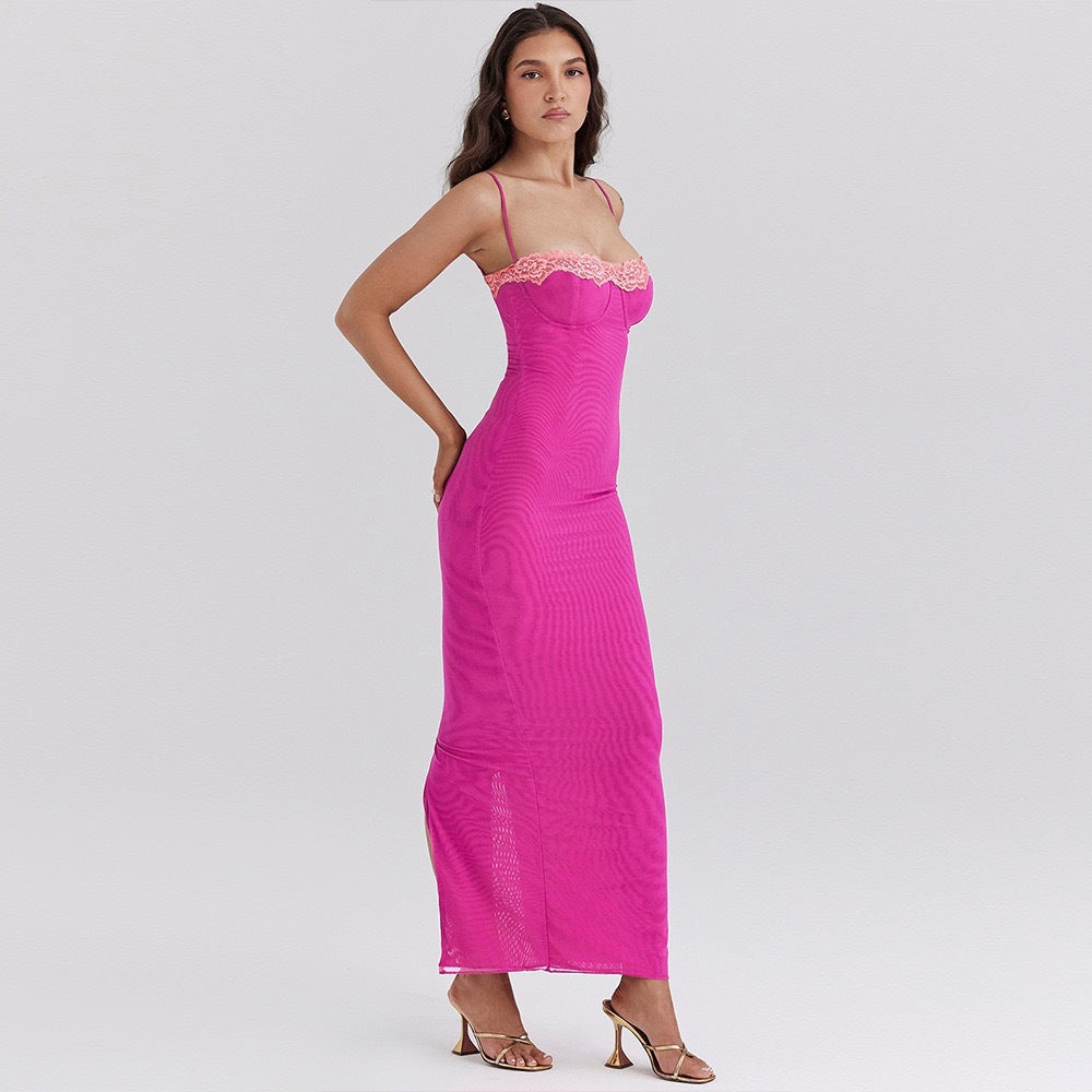 Damen Figurbetontes Maxikleid mit Spitze und raffiniertem Ausschnitt Echo Archiv