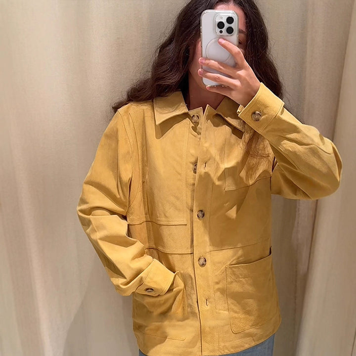 Damen Oversize Baumwoll-Worker-Jacke mit aufgesetzten Taschen Echoarchiv