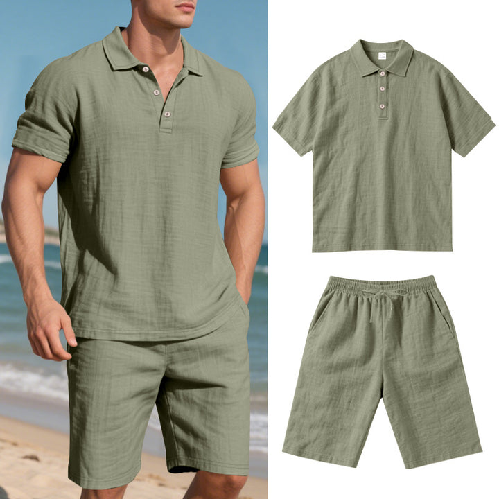 Herren lässiges Leinen-Shorts-Set mit strukturierter Oberfläche und entspannter Passform Echoarchiv