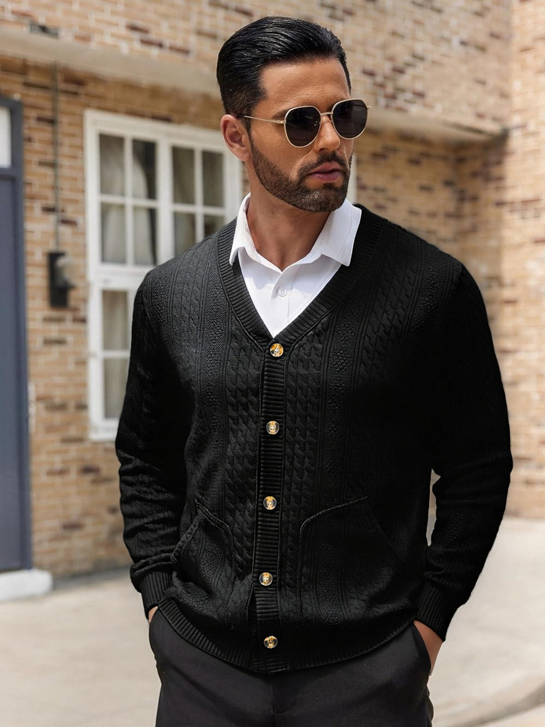 Herren Modischer Strickcardigan mit praktischen Taschen und einzigartiger Textur Echoarchiv