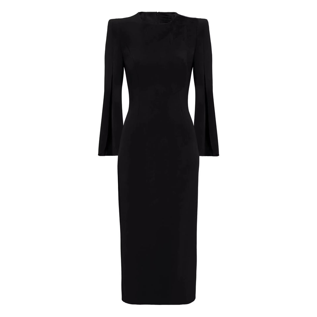 Damen Schlankes Abendkleid mit Cape-Ärmeln und tailliertem Schnitt Echoarchiv