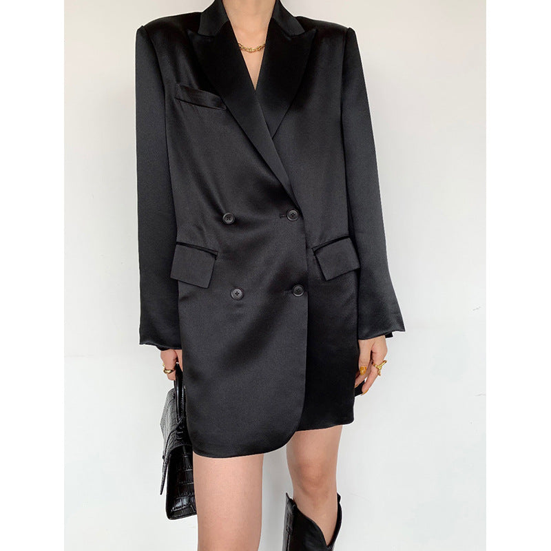 Damen Eleganter Satin Blazer mit doppelter Knopfleiste Echoarchiv