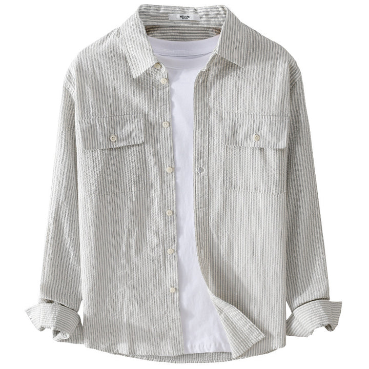 Herren Leichtes Overshirt im Nadelstreifen-Look aus Leinen‑Baumwollmix mit aufgesetzten Brusttaschen Echoarchiv