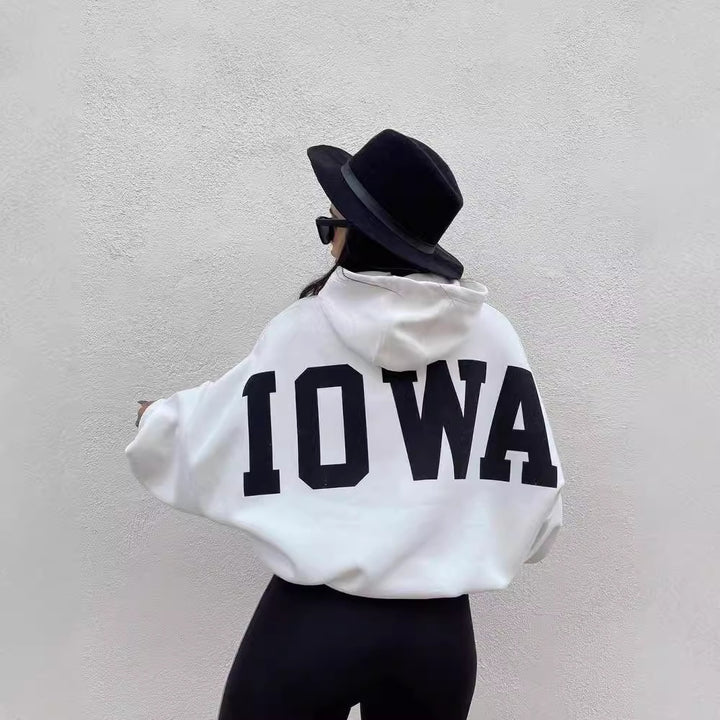 Damen Oversized Cropped Hoodie mit großem Lettering, Kapuze und relaxed Fit Echoarchiv