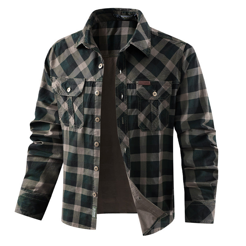 Herren nan kariertes Hemdjacke im Flanellstil mit doppelten Brusttaschen und robustem Baumwoll-Twill Echo Archiv