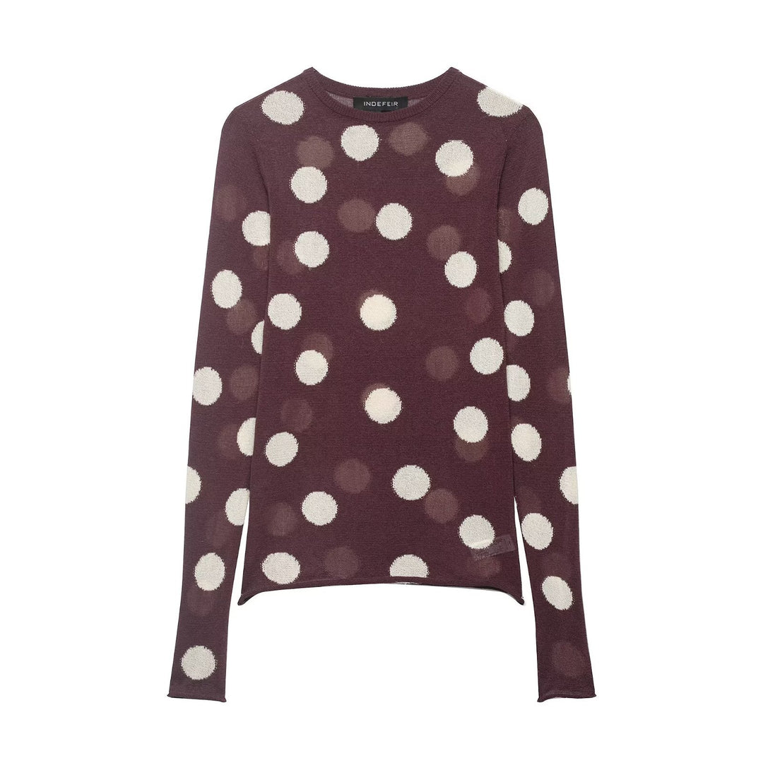Damen Leichter Polka-Dot Feinstrickpullover mit Rundhals und Relaxed-Schnitt Echo Archiv