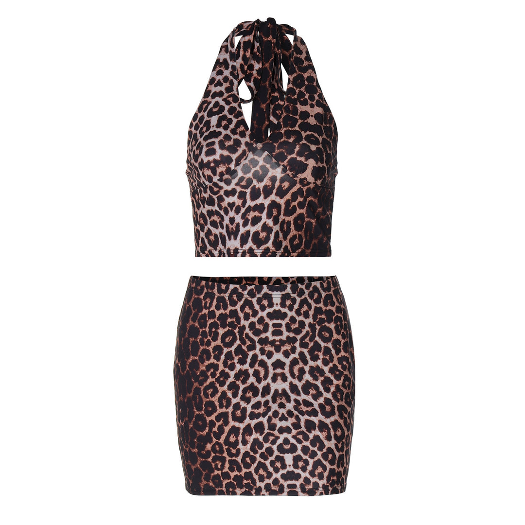Damen Leo-Muster Crop Top und Minirock Set Echo Archiv