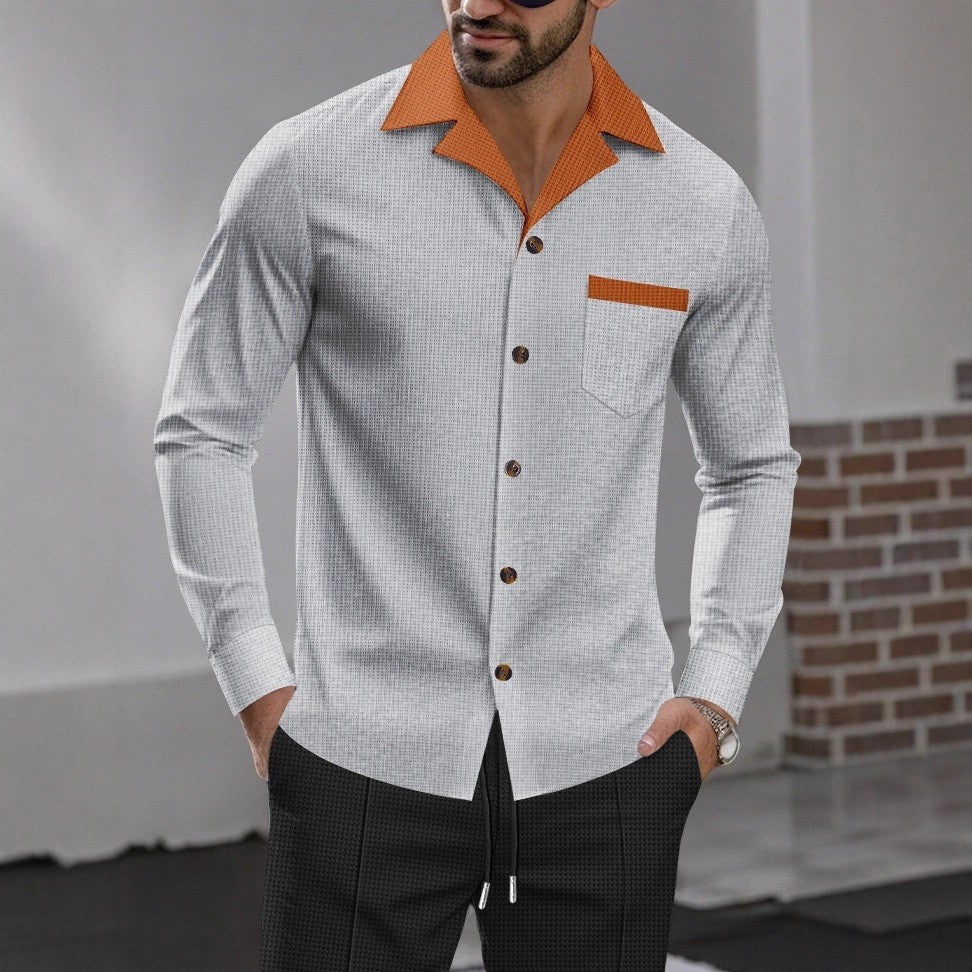 Herren stylisches Langarmhemd mit strukturiertem Design und praktischer Brusttasche Echoarchiv