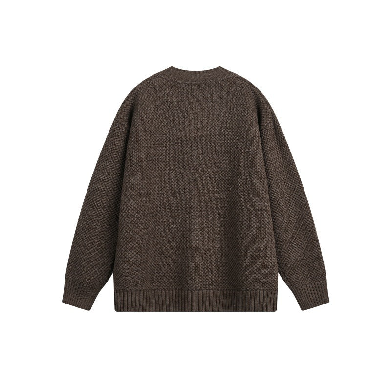 Unisex Strukturierter Strickpullover mit Henley-Knopfleiste Echoarchiv
