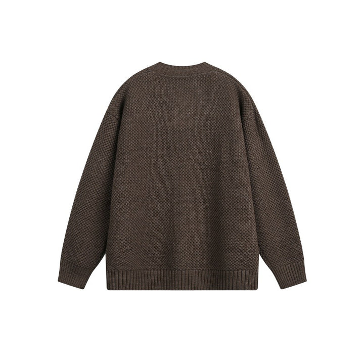 Unisex Strukturierter Strickpullover mit Henley-Knopfleiste Echoarchiv