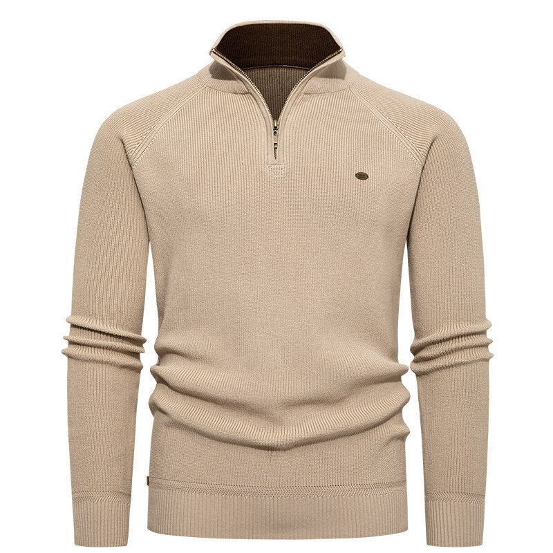 Herren hochwertiger Strickpullover mit Stehkragen und modernem Reißverschluss Echoarchiv