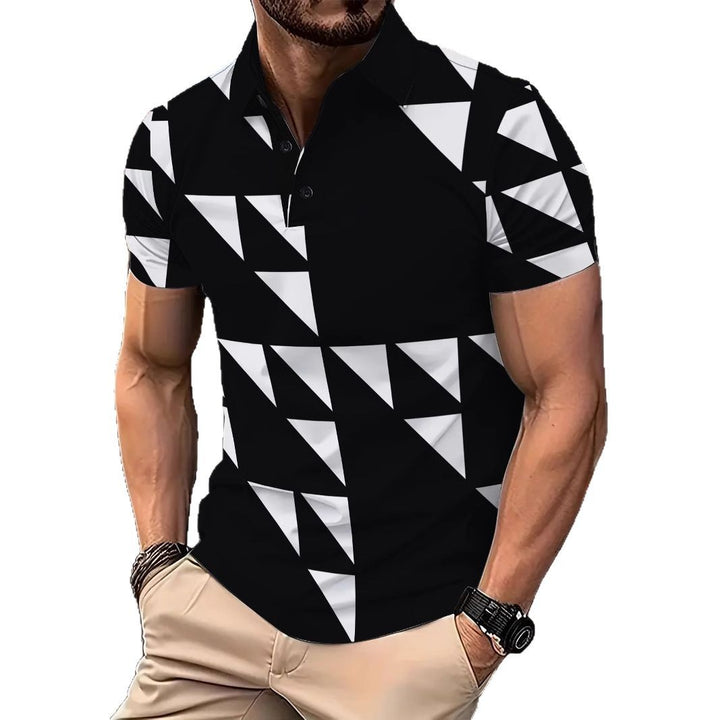 Herren Poloshirt mit modernem geometrischen Motivdesign Echoarchiv