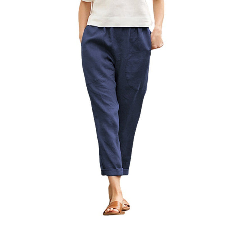 Damen nan leichte Leinenhose mit elastischem Bund, seitlichen Eingrifftaschen und gekrempeltem Saum Echo Archiv
