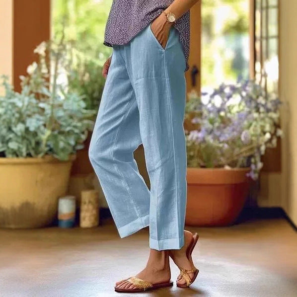 Damen Leinenhose mit weitem Schnitt und praktischen Taschen Echoarchiv
