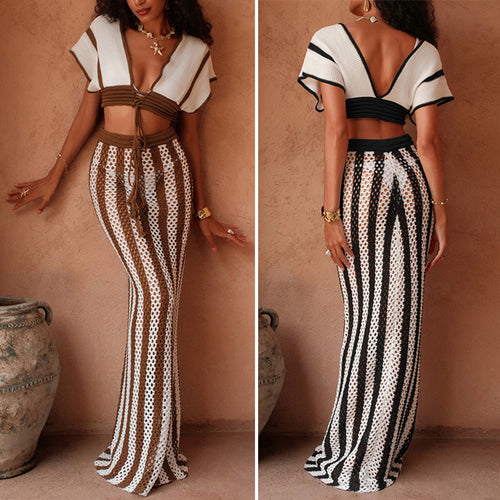 Damen Crop-Top und eleganter Palazzo-Hose Set Echo Archiv