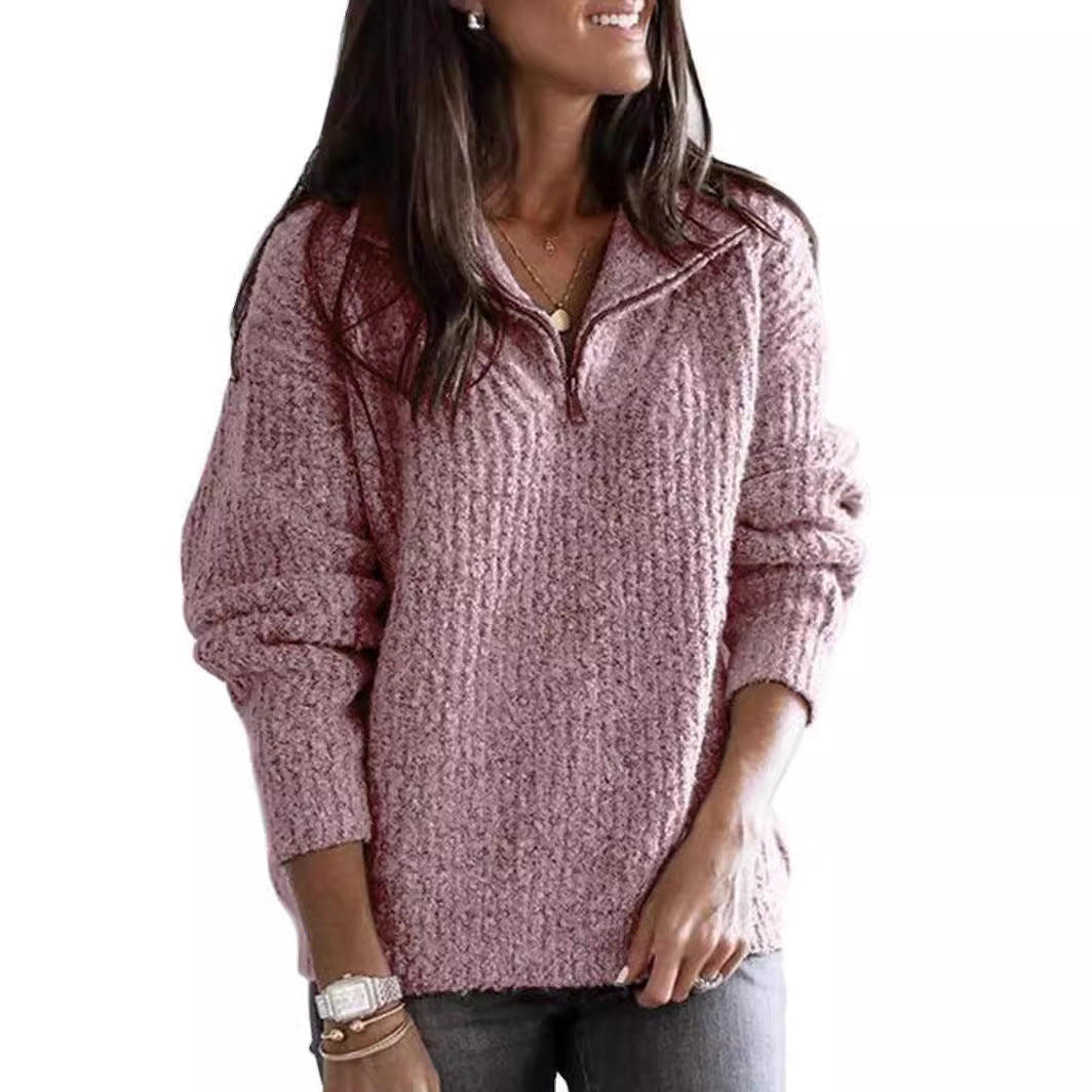 Damen nan weicher Strukturstrickpullover mit halbem Reißverschluss und Troyerkragen Echo Archiv