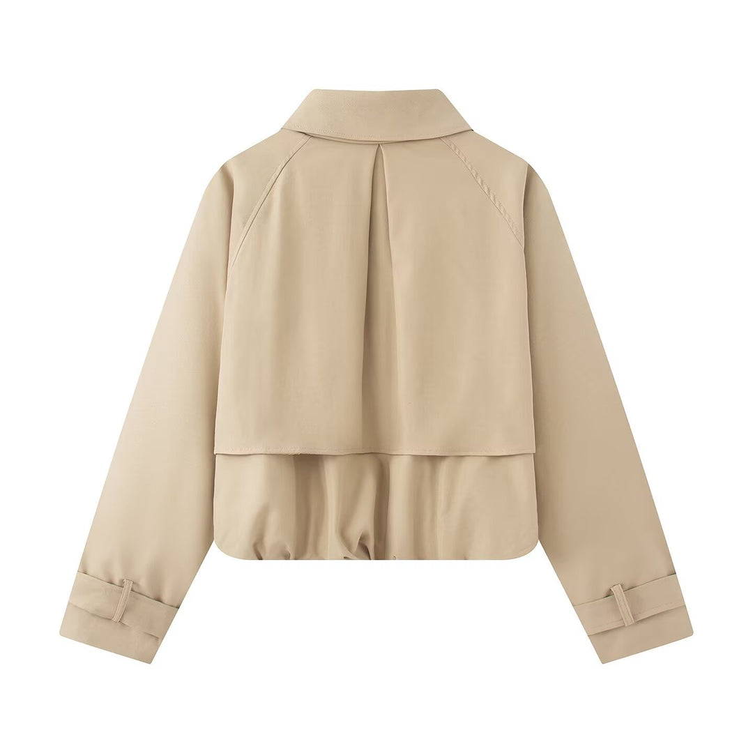 Damen Cropped Kurzjacke mit Cape-Front, Hemdkragen und verstellbaren Manschetten Echoarchiv