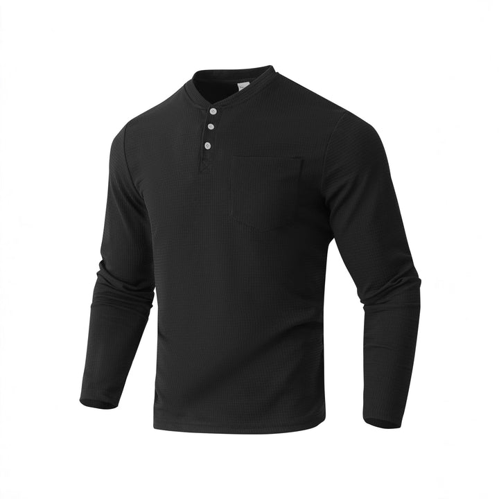 Herren Langarm Henley mit Waffelstruktur und Brusttasche thermisches Langarmshirt – Marzano