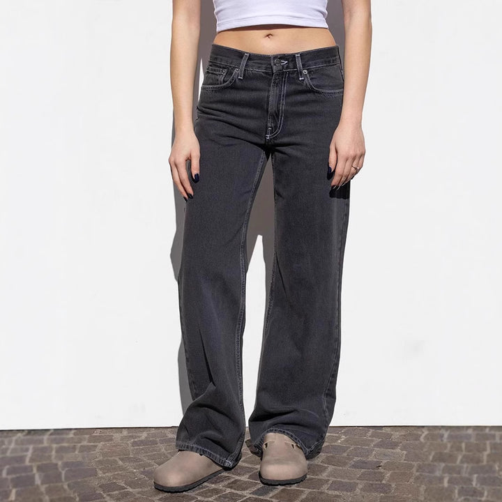 Damen weite Jeans mit lässigem Schnitt und ausgefranstem Saum Echo Archiv