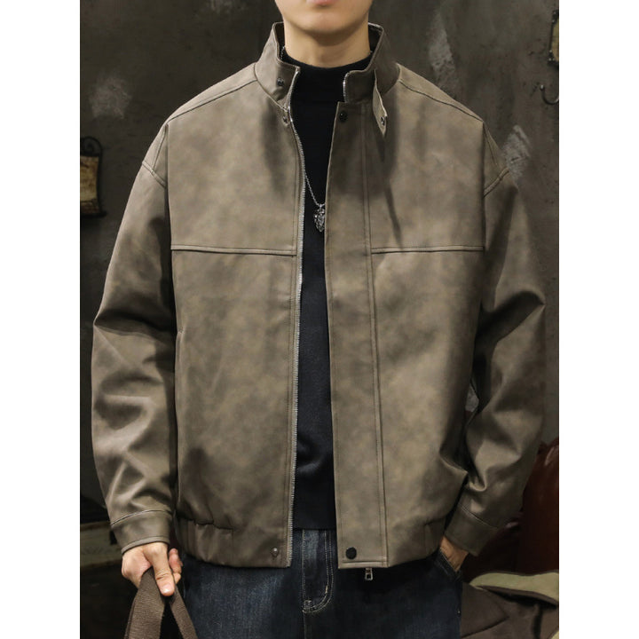 Herren Boxy Lederoptik-Blouson mit verdeckter Reißverschlussleiste, Stehkragen und elastischem Bund Echoarchiv