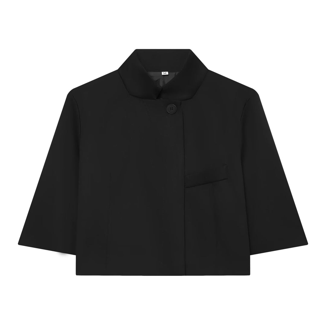 Damen Kurzgeschnittene Boxy-Jacke mit Stehkragen und Dreiviertelärmeln Echo Archiv