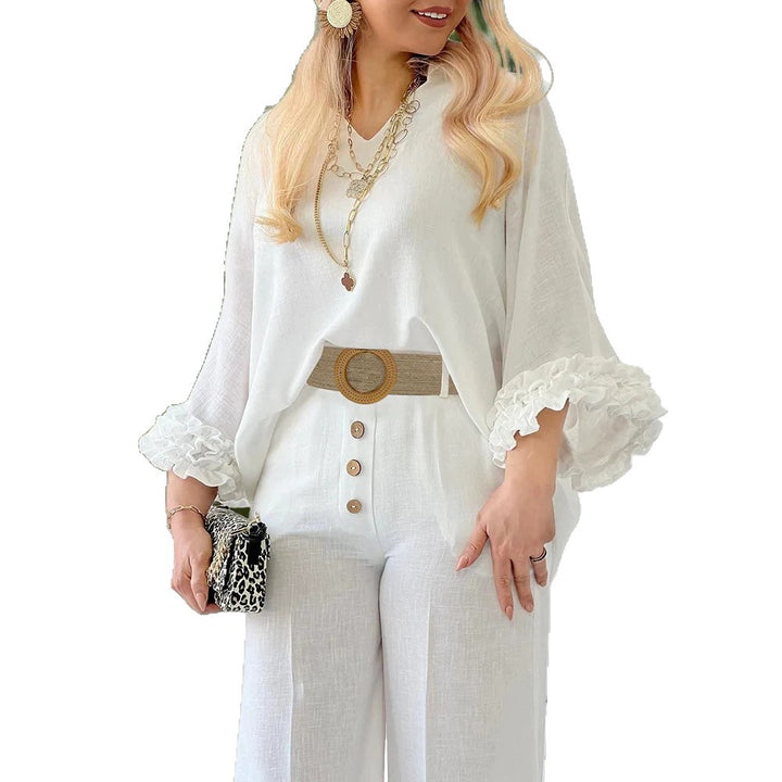 Damen Hochtaillierte Palazzo-Hose mit Knopfblende und Eingrifftaschen – Avélisse