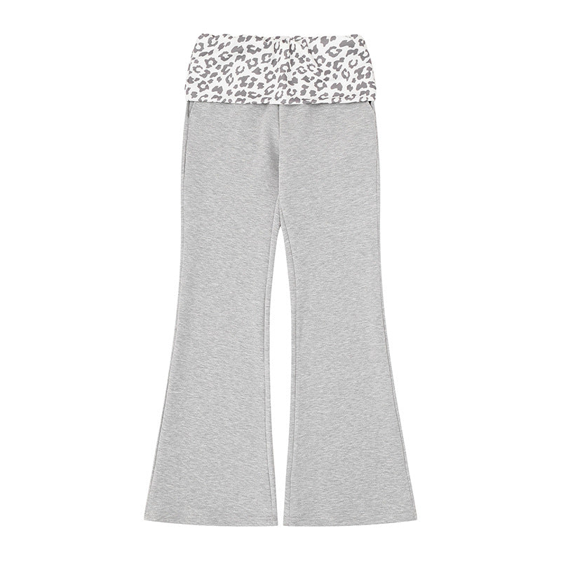 Damen Weite Jersey-Loungehose mit ausgestelltem Schlag und umgeschlagenem Leo-Bund Echoarchiv