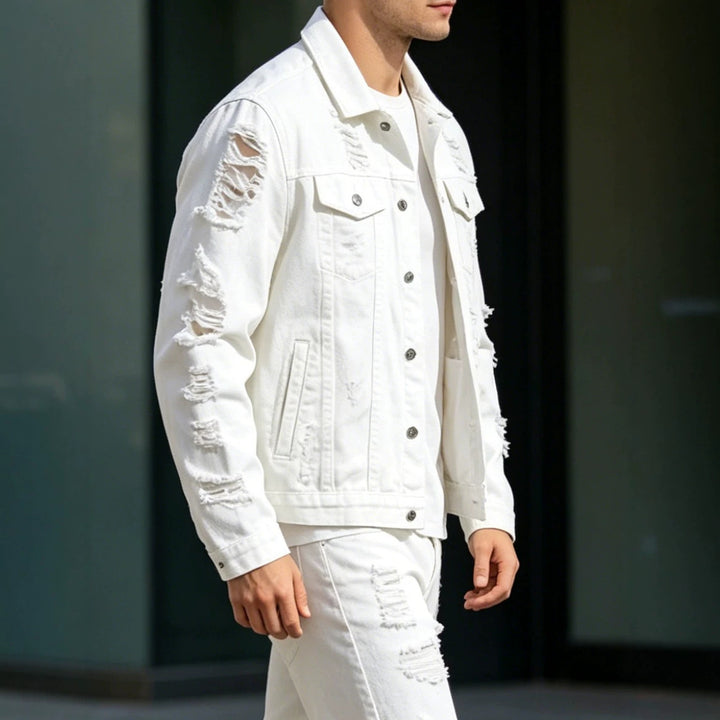 Herren Modische Jeansjacke mit Zerrissenen Details Echoarchiv