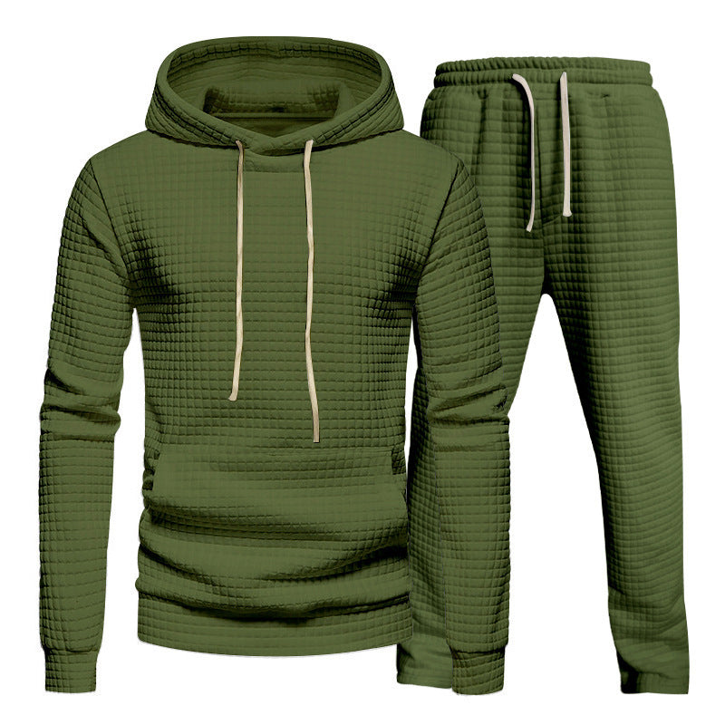 Herren Waffelstruktur-Freizeitset mit Kapuzenpullover und Tunnelzug-Jogginghose Echoarchiv