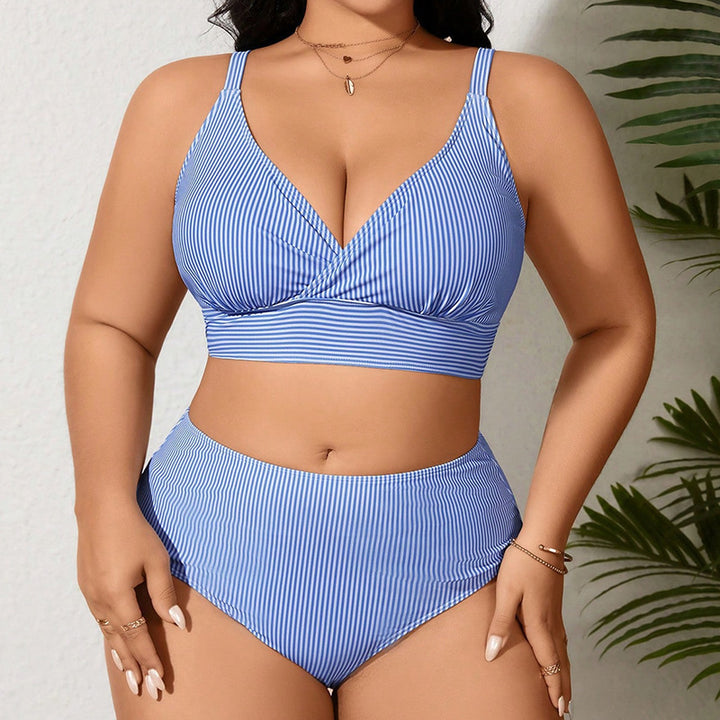 Damen Hochtaillierter Bikini mit modischem Streifenmuster Echo Archiv