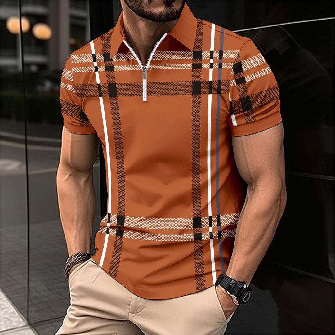 Herren Poloshirt mit Stehkragen und modernem Karomuster Echoarchiv