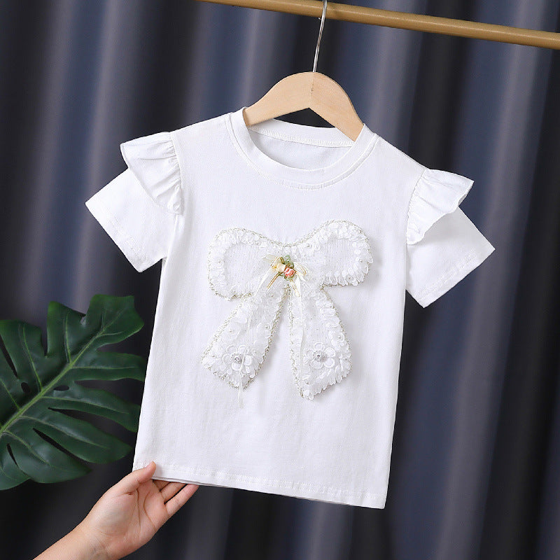 Mädchen T-Shirt mit dekorativem Rüschendesign und kunstvollem Schleifenmotiv Echo Archiv