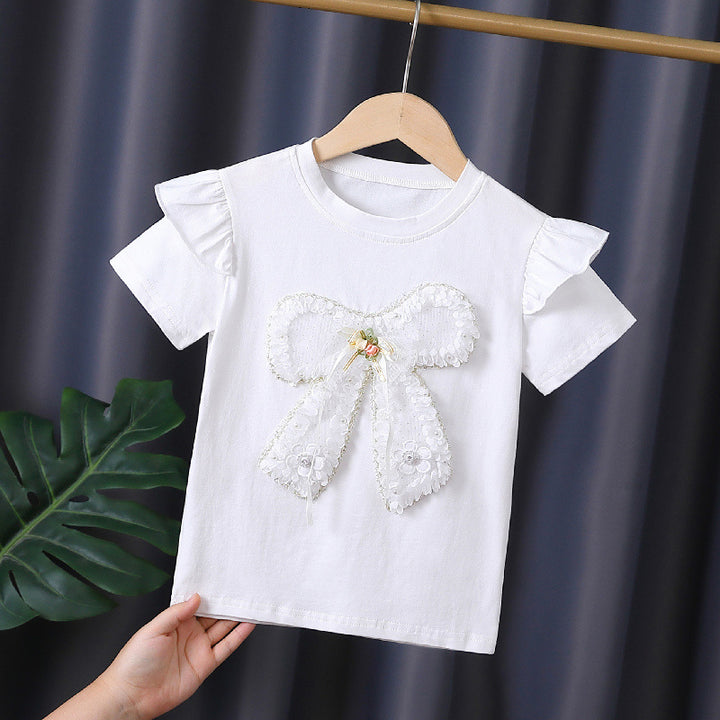 Mädchen T-Shirt mit dekorativem Rüschendesign und kunstvollem Schleifenmotiv Echo Archiv