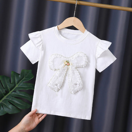Mädchen T-Shirt mit dekorativem Rüschendesign und kunstvollem Schleifenmotiv Echo Archiv