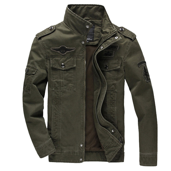 Herren Military-Utility Jacke aus Canvas mit Stehkragen, Schulterklappen und Mehrfachtaschen Echoarchiv