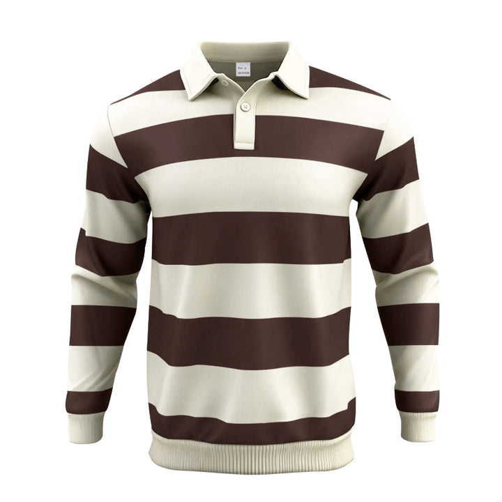 Herren nan gestreiftes Rugby-Poloshirt aus Baumwollmischung mit kurzer Knopfleiste und Rippbündchen Echo Archiv