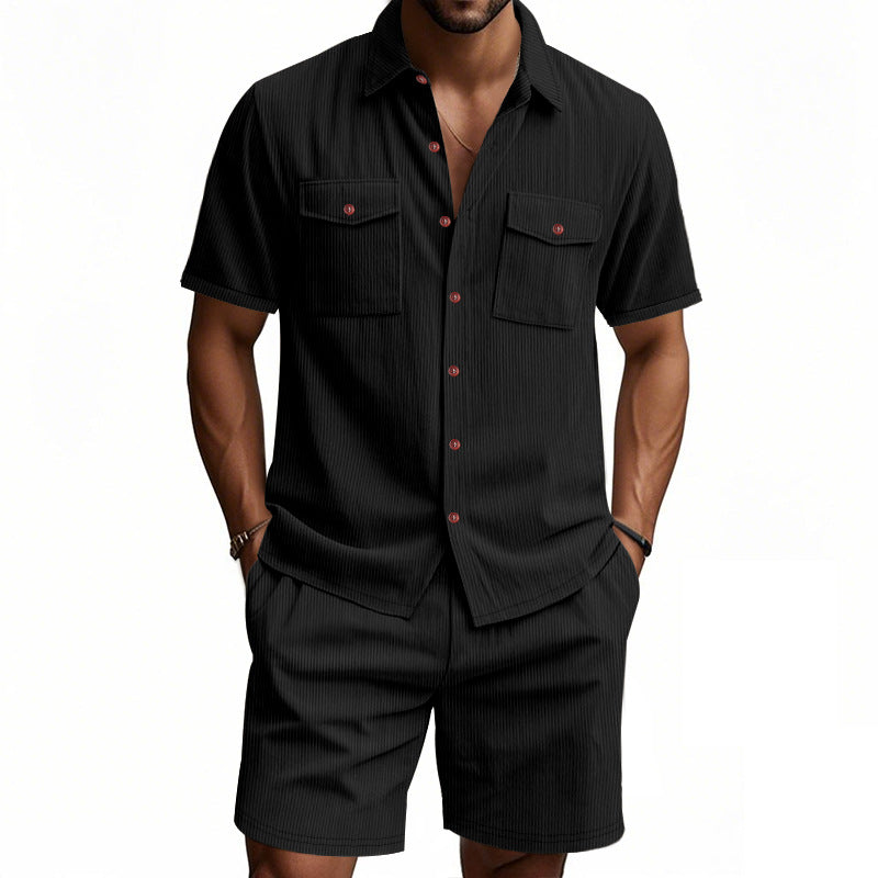 Herren lässiges Kurzarm-Hemd- und Shorts-Set Echoarchiv