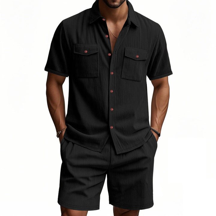 Herren lässiges Kurzarm-Hemd- und Shorts-Set Echoarchiv
